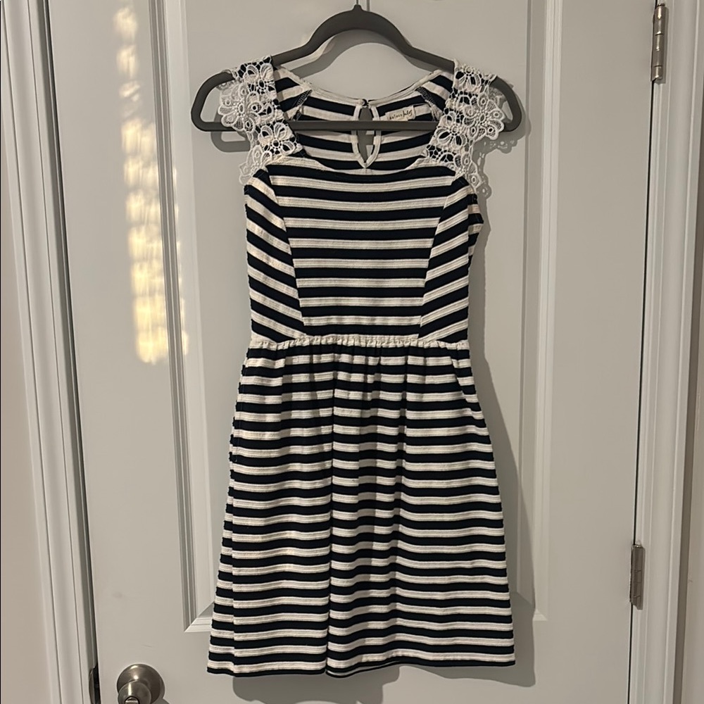Striped Navy and White Dress with Pockets